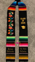 Load image into Gallery viewer, Black Floral Tulipán Graduation Stole Sarape Sash IN STOCK