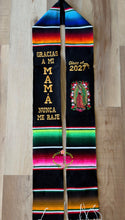 Load image into Gallery viewer, Gracias a mi Mamá Floral Virgen Black Graduation Stole Sarape Sash IN STOCK