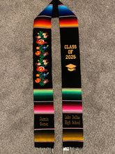 Load image into Gallery viewer, 2026 Black Floral Tulipán Graduation Stole Sarape Sash IN STOCK