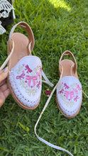 Load image into Gallery viewer, Hearts Coquette- white Embroidered Lace Up Huaraches