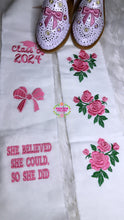 Load image into Gallery viewer, Coquette Embroidered Graduation Sarape Sash stole IN STOCK