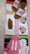 Cargar imagen en el visor de la galería, 2026 Virgen and Pink Roses w/ Pink border - White Stole Sarape Sash SOLD OUT