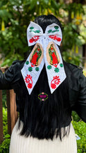 Load image into Gallery viewer, Moño Blanco Tri color Virgen- Embroidered Long Bow