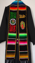 Load image into Gallery viewer, 2026 Virgen Black Mexico Floral w gold finish - Black Graduation Stole Sarape Sash PREORDER