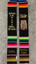 Cargar imagen en el visor de la galería, *2026*Gracias a mi Mamá Floral Virgen Black Graduation Stole Sarape Sash IN STOCK