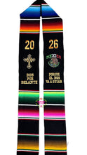 Load image into Gallery viewer, Dios por delante Black Graduation Stole Sarape Sash