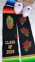 Cargar imagen en el visor de la galería, *2026* Virgen and Roses Black Stole Sarape Sash IN STOCK