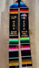 Load image into Gallery viewer, Papá Mama Gracias - Sacrifices Black Graduation Stole Sarape Sash IN STOCK