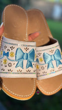 Load image into Gallery viewer, White Coquette Blue Bow Mexican Sandals