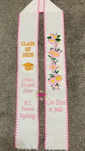 Load image into Gallery viewer, 2026 Yellow and Pink Roses w/ Pink border - White Stole Sarape Sash SOLD OUT