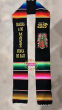 Load image into Gallery viewer, Gracias a mi Madre Floral Virgen Black Graduation Stole Sarape Sash IN STOCK