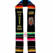 Cargar imagen en el visor de la galería, *2026* Gracias a mi Madre Floral Virgen Black Graduation Stole Sarape Sash IN STOCK