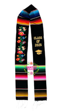 Load image into Gallery viewer, 2026 Black Floral Tulipán Graduation Stole Sarape Sash IN STOCK