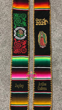 Cargar imagen en el visor de la galería, 2026 Virgen Black Mexico Floral w gold finish - Black Graduation Stole Sarape Sash IN STOCK