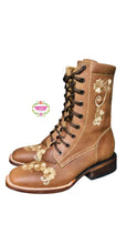 Cargar imagen en el visor de la galería, Tan Bordada - Embroidered Tan Leather Boots