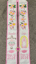 Load image into Gallery viewer, 2026 Pink Yellow - Virgen Cross Bow Embroidered Graduation Sarape Sash stole SOLD OUT