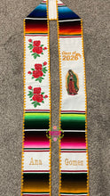 Cargar imagen en el visor de la galería, 2026 Virgen and Roses w/ gold border - White Stole Sarape Sash