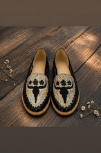 Load image into Gallery viewer, Black Cowhide - Embroidered Flats PREORDER
