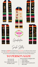Cargar imagen en el visor de la galería, 2026 Black Floral Tulipán w virgen w gold finish - Black Graduation Stole Sarape Sash IN STOCK