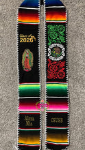 Load image into Gallery viewer, *2026* Virgen Black Mexico Floral w white finish - Black Graduation Stole Sarape Sash IN STOCK