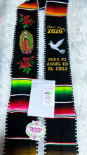 Load image into Gallery viewer, *2026* Dove Virgen Black w/ white finish - Graduation stole Sarape Sash IN STOCK