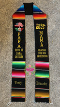 Cargar imagen en el visor de la galería, *2026* Papá Mama Gracias - Sacrifices Black Graduation Stole Sarape Sash IN STOCK