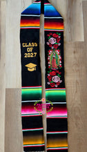 Load image into Gallery viewer, 2027 Virgen - Pink Red Roses Black Stole Sarape Sash IN STOCK