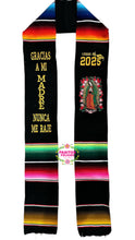Load image into Gallery viewer, Gracias a mi Madre Floral Virgen Black Graduation Stole Sarape Sash IN STOCK