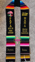 Load image into Gallery viewer, 2026 Papá Mama Gracias - Sacrifices Black Graduation Stole Sarape Sash IN STOCK