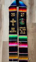 Load image into Gallery viewer, *2027* Mexico Dios por delante Black Graduation Stole Sarape Sash IN STOCK