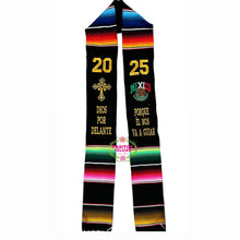 Load image into Gallery viewer, Dios por delante Black Graduation Stole Sarape Sash