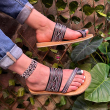 Load image into Gallery viewer, Sequin Black Cross Toe Sandals PREORDER