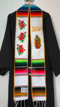 Load image into Gallery viewer, 2026 Virgen and Roses w/ gold border - White Stole Sarape Sash Preorder