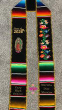 Cargar imagen en el visor de la galería, 2026 Black Floral Tulipán w virgen w gold finish - Black Graduation Stole Sarape Sash IN STOCK