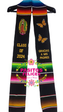 Load image into Gallery viewer, 2025 * Gracias a mis Padres Graduation Stole Sarape Sash- Monarca and Virgen SOLD OUT