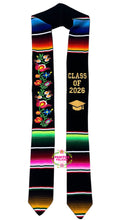 Cargar imagen en el visor de la galería, Vneck *2026* Black Floral Tulipán Graduation Stole Sarape Sash IN STOCK