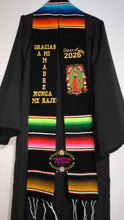 Load image into Gallery viewer, *2026* Gracias a mi Madre Floral Virgen Black Graduation Stole Sarape Sash IN STOCK