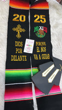 Load image into Gallery viewer, Dios por delante Black Graduation Stole Sarape Sash
