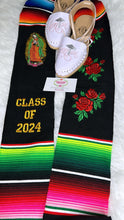 Cargar imagen en el visor de la galería, *2026* Virgen and Roses Black Stole Sarape Sash IN STOCK