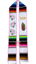 Cargar imagen en el visor de la galería, 2026 Virgen and Pink Roses w/ Pink border - White Stole Sarape Sash SOLD OUT
