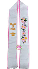 Load image into Gallery viewer, 2026 Yellow and Pink Roses w/ Pink border - White Stole Sarape Sash SOLD OUT