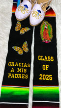 Load image into Gallery viewer, 2025 * Gracias a mis Padres Graduation Stole Sarape Sash- Monarca and Virgen SOLD OUT