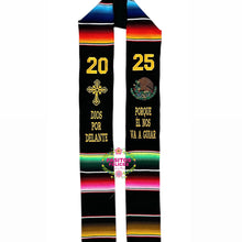 Load image into Gallery viewer, Dios por delante Black Graduation Stole Sarape Sash SOLD OUT