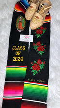 Load image into Gallery viewer, 2025* Virgen and Roses Black Stole Sarape Sash SOLD OUT