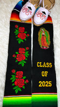 Load image into Gallery viewer, 2025* Virgen and Roses Black Stole Sarape Sash SOLD OUT