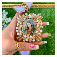 Load image into Gallery viewer, Sagrado Corazón con Virgencita - Sacred Heart w Virgin Mary Keychain and Car Blessing