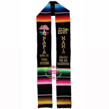 Cargar imagen en el visor de la galería, *2026* Papá Mama Gracias - Sacrifices Black Graduation Stole Sarape Sash IN STOCK