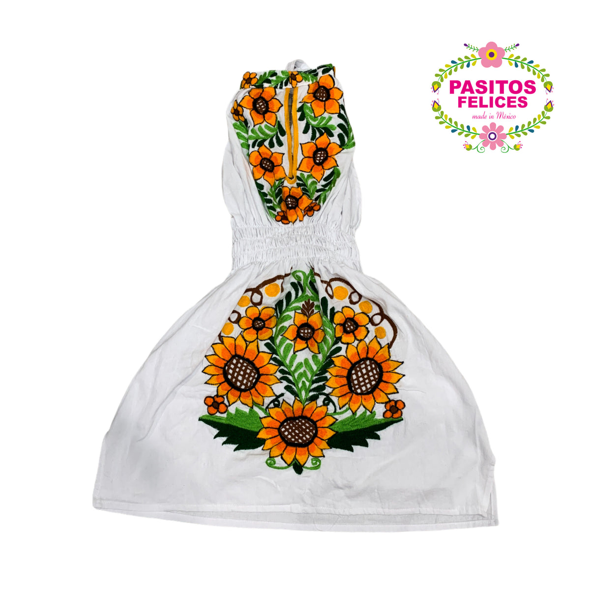 modern mexican dress female Sunflower halter dress – PasitosFelicesArtesanias