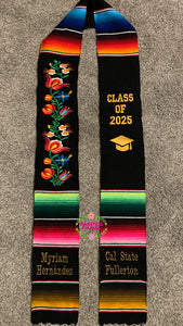 Black Floral Tulipán Graduation Stole Sarape Sash SOLD OUT