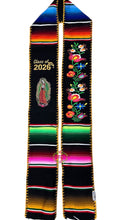 Cargar imagen en el visor de la galería, 2026 Black Floral Tulipán w virgen w gold finish - Black Graduation Stole Sarape Sash IN STOCK
